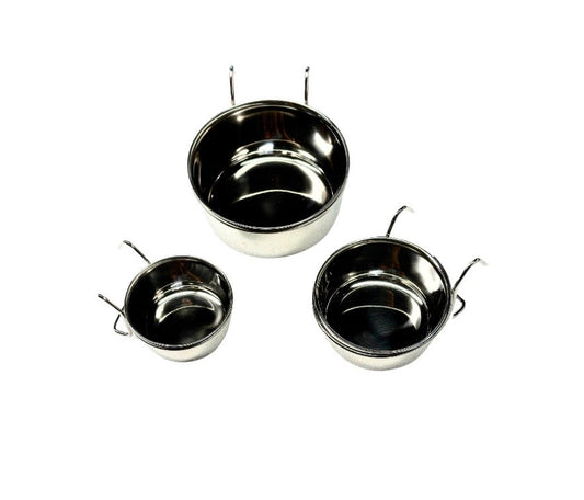 BIS Coop Cup wire hanger, stainless steel bowls, feed/water